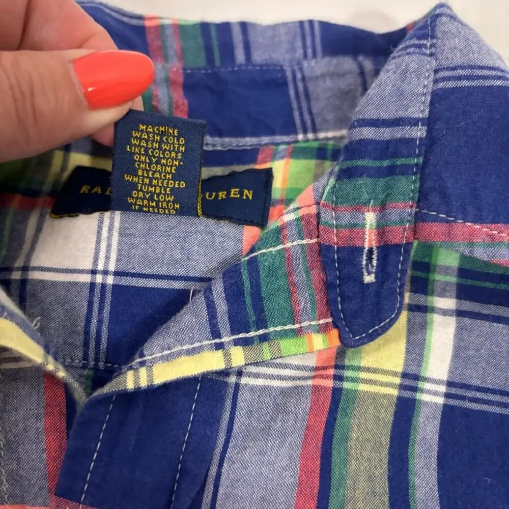 Ralph Lauren Boys Plaid Short Sleeve Button Down Shirt Size 6 TT0883